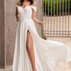 Off The Shoulder Bridal A-Line Satin Dress - Off White