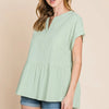 Cotton Bleu by Nu Lab Ruched Notched Short Sleeve Blouse - Sage