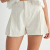 MABLE Pleated High Waist Twill Shorts - Ecru