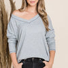 Reborn J V Neck Long Sleeve Top - Heather Grey