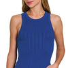 Zenana Seamless Ribbed Crop Tank - LT NAVY