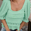 BiBi Square Neckline with Puff Sleeve Crochet Top - MINT