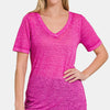 Zenana V-Neck Short Sleeve T-Shirt - HOT PINK