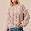 BiBi Cable Knit Sweater with Shoulder Braid Detail - MOCHA