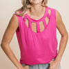 BiBi Cutout Round Neck Sleeveless Top - Fuchsia