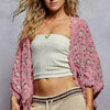 POL Openwork V-Neck Chenille Cardigan with Contrast Floral - PINK/BLUSH