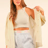 VERY J Full Size Dolman Sleeve Button Down Gauze Shirt Plus Size - White