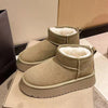 Fleece Lined Chunky Platform Mini Boots - Khaki