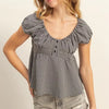 HYFVE Gingham Scoop Neck Cap Sleeve Blouse - BLACK