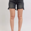 Judy Blue Full Size Long Cut Off 2 Button Dad Denim Shorts Plus Size - Black