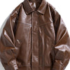 Men's Plus Size Leather Bomber Jacket - Coffee