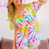 BiBi Tie Dye Print Jersey Stitched V Neck Top - OFF WHITE/MULTI