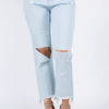 American Bazi High Waist Distressed Raw Hem Jeans - Lt.Blue