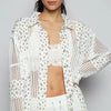 POL Floral Crochet Patchwork Long Sleeve Shirt - White