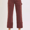 RISEN Full Size High Rise Wide Straight Cuffed Patch Jeans Plus Size - CHOCO BROWN