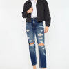 Kancan High Rise Distressed Mom Fit Jeans - DARK