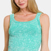 Zenana Washed Ribbed Scoop Neck Wide Strap Tank - Turquoise
