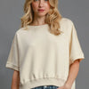Umgee Full Size Lightweight Cropped Sweatshirt Plus Size - ECRU