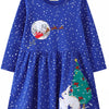 Children's Christmas Theme Long Sleeve Dress - Royal Blue