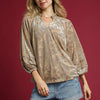 Umgee Floral Velvet Blouse with Balloon Sleeves - CHAMPAGNE