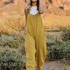 Double Take Full Size Sleeveless V-Neck Pocketed Jumpsuit - Yellow