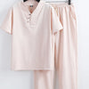 Men's Plus Size V-Neck Short Sleeve Top and Pants Set - Apricot