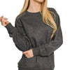 Zenana Acid Washed Fleece Sweatshirt with Side Rib - BLACK