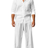 Men's Full Size Button Up Shirt and Pants Set Plus Size - White