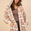 VERY J Fuzzy Plaid Long Sleeve Hooded Jacket - CAMEL MIX