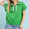 Umgee Textured Striped Zip Collar Knit Top - GREEN