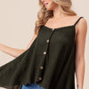 BiBi Popcorn Waffle Knit with Buttoned Front Cami Top - BLACK