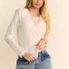 Davi & Dani Bow Mesh Round Neck Long Sleeve Top - Cream