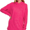 Zenana Hooded Brushed Melange Hacci Sweater - HOT PINK