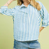 Umgee Striped Collared Neck Blouse - BLUE