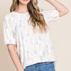 BOMBOM Round Neck Puff Short Sleeve Blouse - Blush Pink