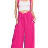 Zenana Woven Tie Back Suspender Jumpsuit - HOT PINK