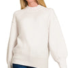 Zenana Viscose Mock Neck Exposed Seam Sweater - OFF WHITE