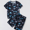 Children's Dinosaur Print Top and Shorts Casual Set - Black