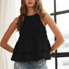 ADORA Halter Neck Smocked Layer Hem Tank Top - BLACK