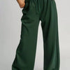 Umgee Elastic Drawstring Waistband Wide Leg Pants - EVERGREEN