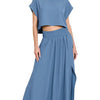 Zenana Woven Crinkle Gauze Crop Tee and Skirt Set - DUSTY BLUE