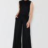 Marina West Swim Pleated Wide-Leg Pants with Side Pleat Detail - Black