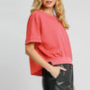 Umgee Full Size Lightweight Cropped Sweatshirt Plus Size - Strawberry