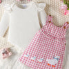 Children's Ruffled Trim Bodysuit and Dress Set with Headband - Dusty Pink