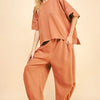 Davi & Dani Flowy Top and Elastic Waist Band Pants Set - SUN BURN BROWN