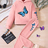 Childrens's Butterfly Print Hoodie & Pants Set - Dusty Pink