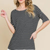 BOMBOM Striped Round Neck T-Shirt - Black