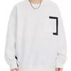 Men's Plus Size Crew Neck Sweatshirt with Pocket Detail - White