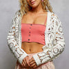 POL Button Down V-Neck Long Sleeve Cropped Crochet Cardigan - OFF WHITE