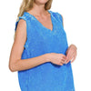 Zenana Double Gauze Raw Edge Acid Washed Tank - OCEAN BLUE
